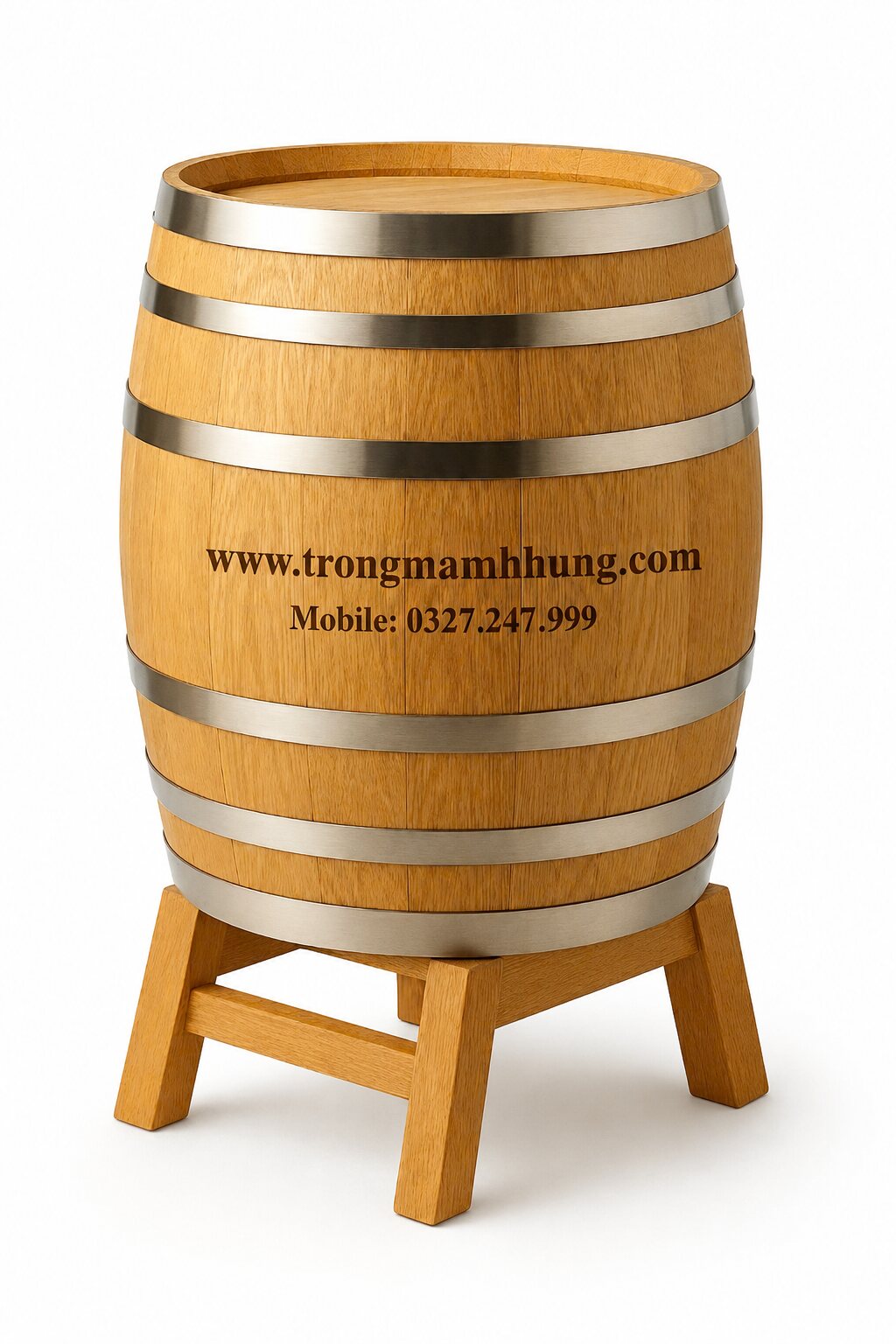 Thùng gỗ sồi 100L dáng đứng có chân đỡ