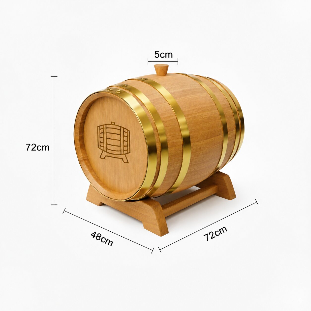 Kích thước tham khảo thùng gỗ sồi 100L mặt 48 cm thân 72 cm