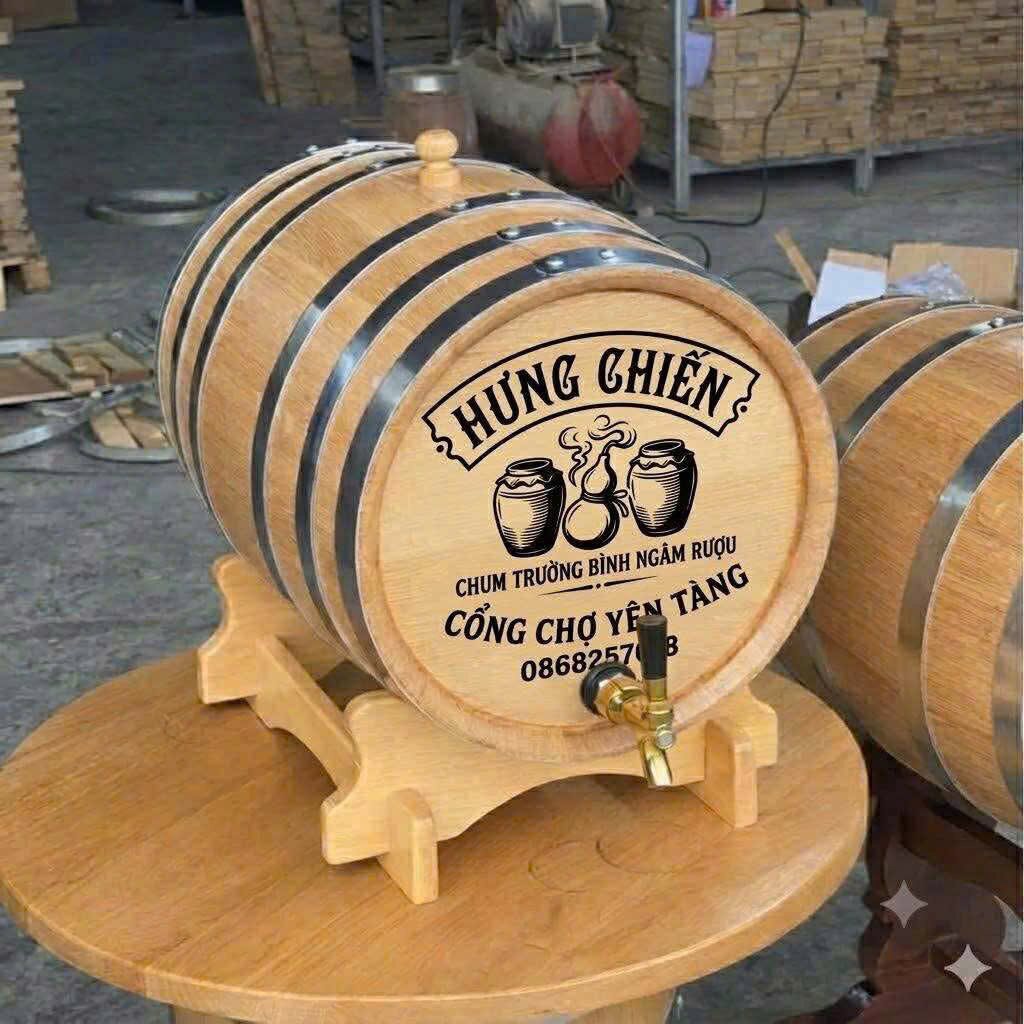 Thùng gỗ sồi 30L khắc logo theo yêu cầu tại Mạnh Hùng